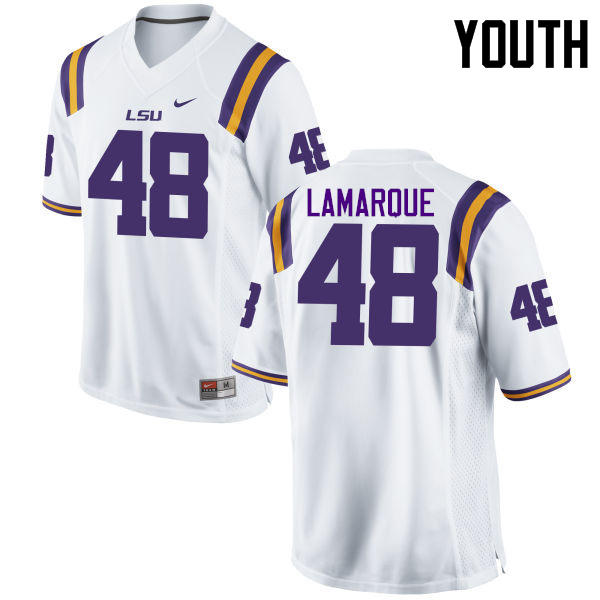 Youth LSU Tigers #48 Ronnie Lamarque College Football Jerseys Game-White